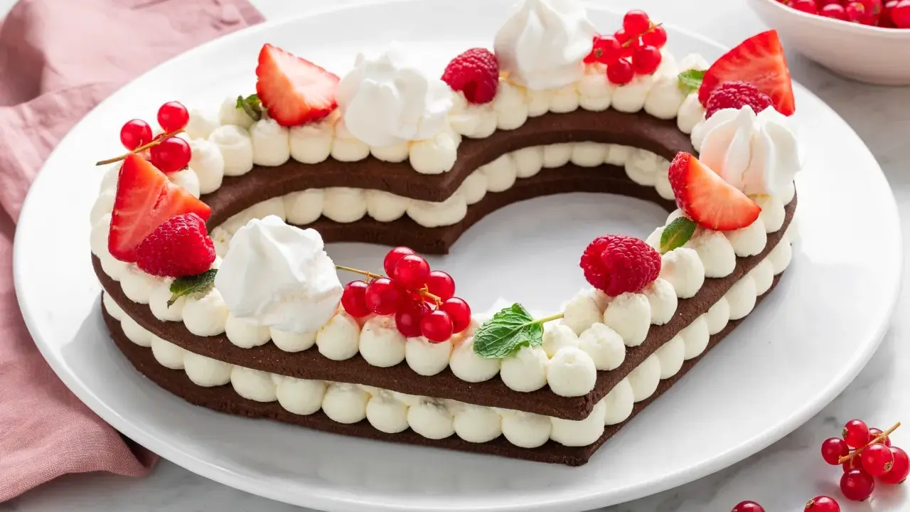 Cuore di cioccolato con crema e frutti rossi, un dolce san valentino facile e goloso.