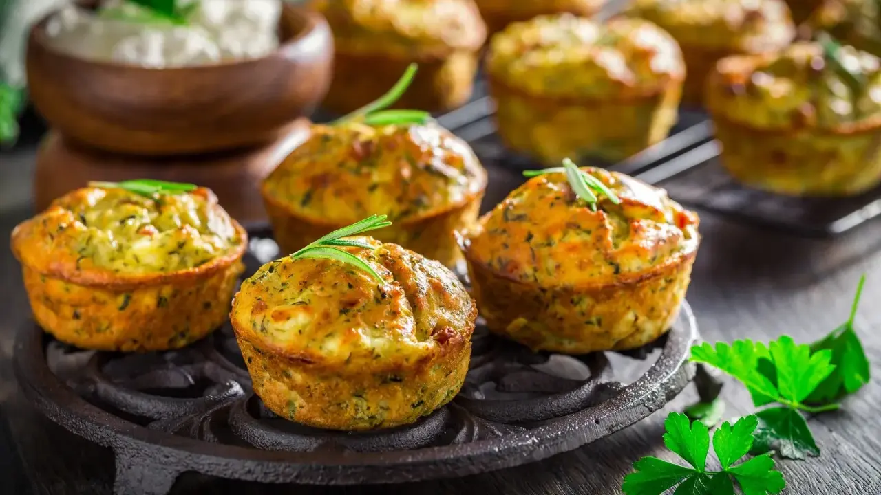 Tortini di zucchine grattugiate dorati e profumati, guarniti con rosmarino, pronti per essere gustati.