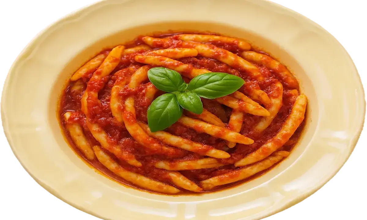 Piatto di pasta con nduja e basilico fresco, un classico sapore calabrese.