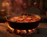 Polipetti in umido, cotti lentamente su un fuoco vivo, emanano un profumo invitante. Un vero e proprio "purgatorio" culinario per un piatto delizioso.