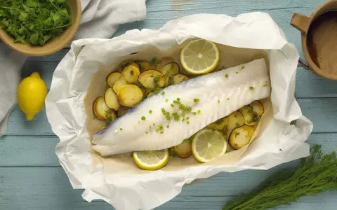 Ombrina al forno con patate e limone, un piatto leggero e gustoso, pronto per essere gustato.