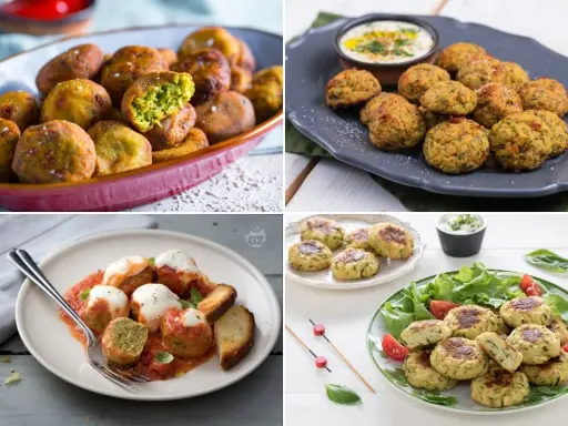 Quattro modi diversi per gustare le polpette di zucchine: fritte, al forno, con sugo e mozzarella, o fresche con insalata.