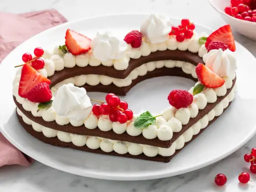 Cuore di cioccolato con crema e frutti rossi, un dolce san valentino facile e goloso.