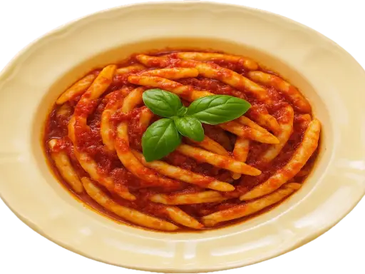 Piatto di pasta con nduja e basilico fresco, un classico sapore calabrese.