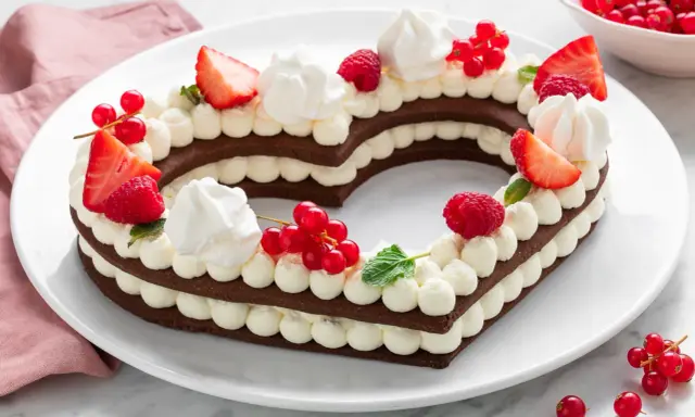 Cuore di cioccolato con crema e frutti rossi, un dolce san valentino facile e goloso.